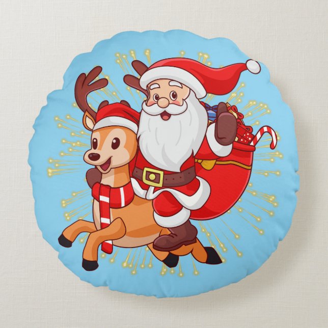 Coussins Ronds **"Playful Santa Claus Design – Fun and Festive Ch (Devant)