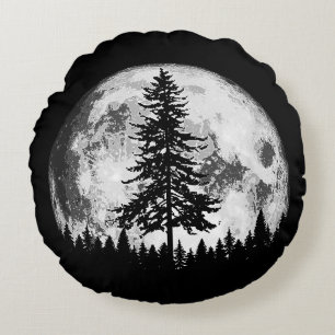 Coussins Ronds Pleine lune rétro et minimaliste Arbre à pin Vinta