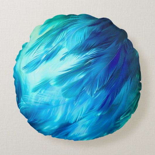 Coussins Ronds Plume Abstraite Bleu Vert (Devant)