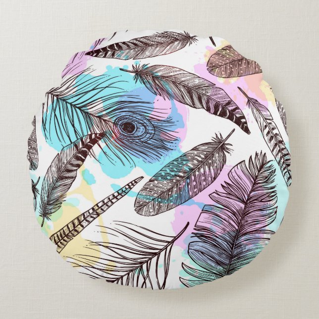 Coussins Ronds Plume de paon (Devant)