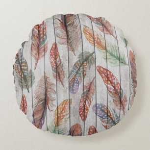 Coussins Ronds Plumes colorées, Aquarelle Design sans joint.