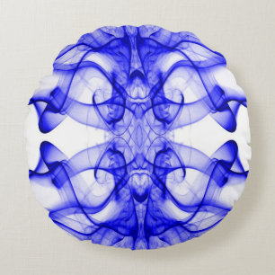 Coussins Ronds Plumes de fumée bleue sur blanc