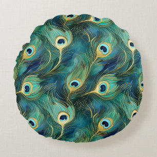 Coussins Ronds Plumes de paon