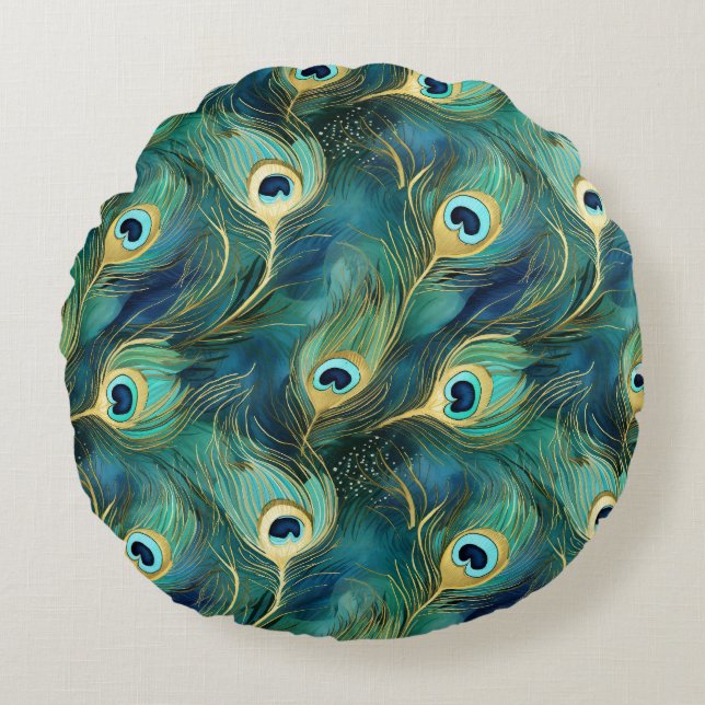 Coussins Ronds Plumes de paon (Devant)