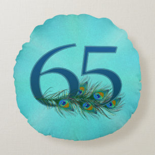 Coussins Ronds Plumes de Paon 65 Anniversaire Milestone