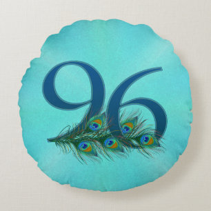 Coussins Ronds Plumes de Paon 96 Milestone d'Anniversaire de Nais