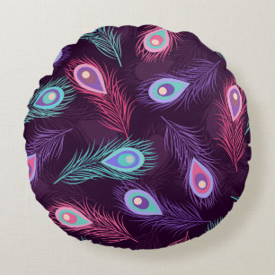 Coussins Ronds Plumes de paon : Main Tirée Vintage.