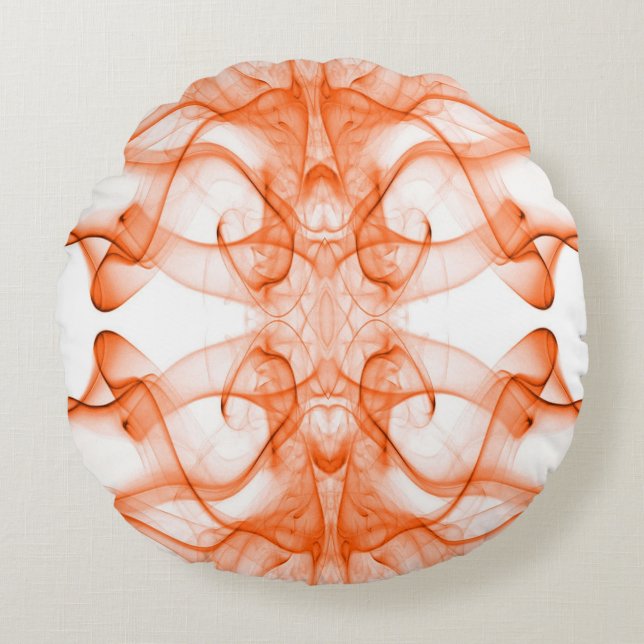 Coussins Ronds Plumes d'orange fumée sur blanc (Devant)