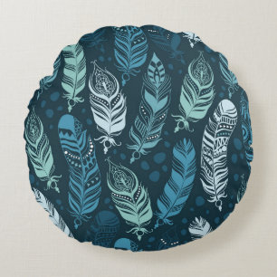 Coussins Ronds Plumes ethniques : Motif coloré sans couture.