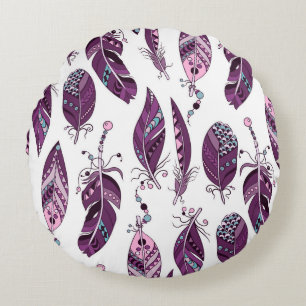 Coussins Ronds Plumes violettes : Vintage Ornementale sans joint.