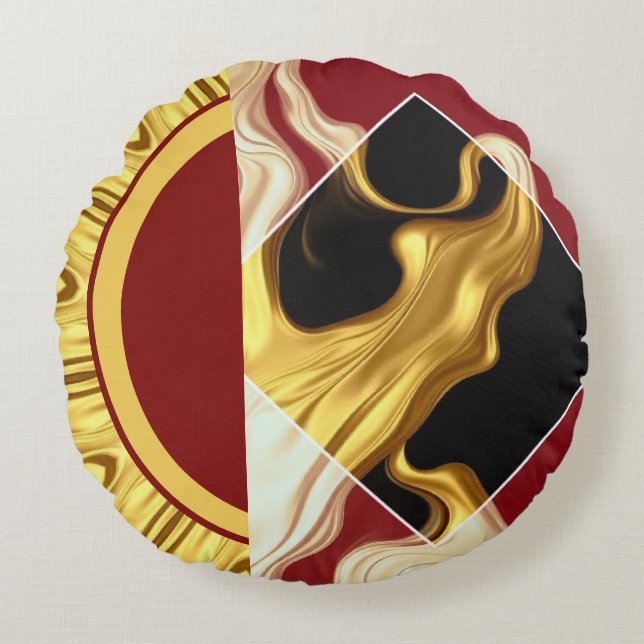 Coussins Ronds Plush Prestige: Gilded Zenith Opulent Swirl Design (Devant)