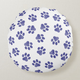Coussins Ronds Poches de Doodle, Paws de Chien, Paws Bleus de Mar