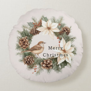 Coussins Ronds Poinsettia de Noël chaleureux et cosy Cônes de pin