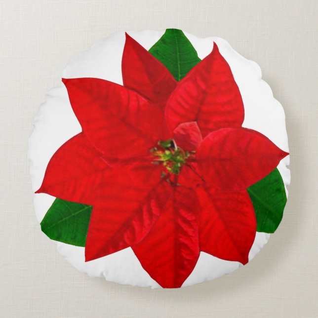 Coussins Ronds Poinsettia Flowers sur blanc (Devant)