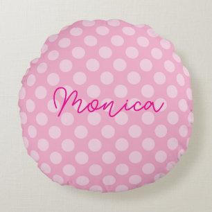 Coussins Ronds Point Polka rose clair personnalisé