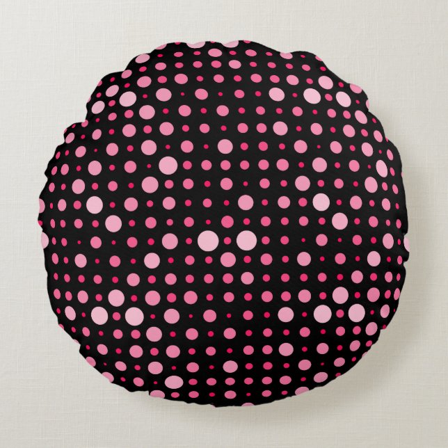 Coussins Ronds Pointe Polka moderne 01.BG noir rose (Devant)
