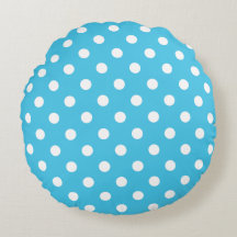 Points blancs sur un oreiller rond bleu aqua