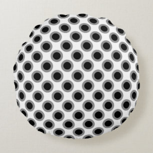 Coussins Ronds Points tournés rétros, gris, noir et blanc