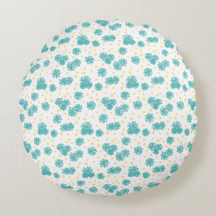 Coussins Ronds Pois et marguerites - Turquoise et Jaune
