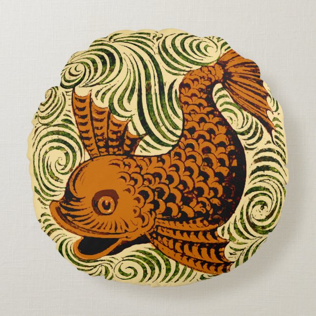 Coussins Ronds Poisson Antique Carrelage Ancien art (Devant)