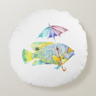 Coussins Ronds Poisson avec parapluie