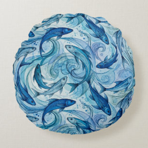 Coussins Ronds Poisson Bleu Mystique Flowing Harmony