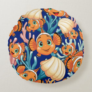 Coussins Ronds Poisson clown Dessin animé mignon Famille Sous l'e