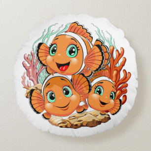 Coussins Ronds Poisson clown Dessin animé mignon Famille Sous l'e
