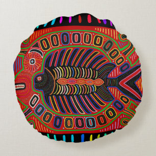 Coussins Ronds Poisson volant Cuna Indian Mola