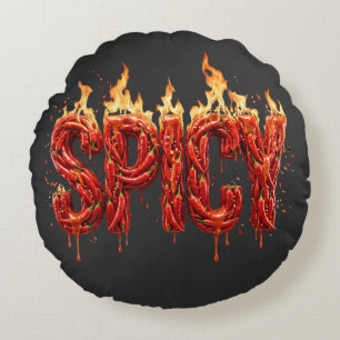 Coussins Ronds Poivron Pimenté Feu Typographie Foodie Sauce Piqua