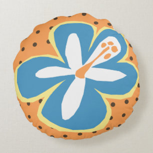 Coussins Ronds Pokii Hawaïen Aloha Hibiscus Polka Dot réversible