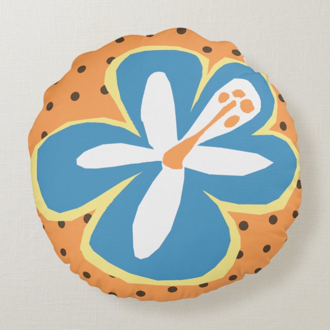 Coussins Ronds Pokii Hawaïen Aloha Hibiscus Polka Dot réversible (Dos)