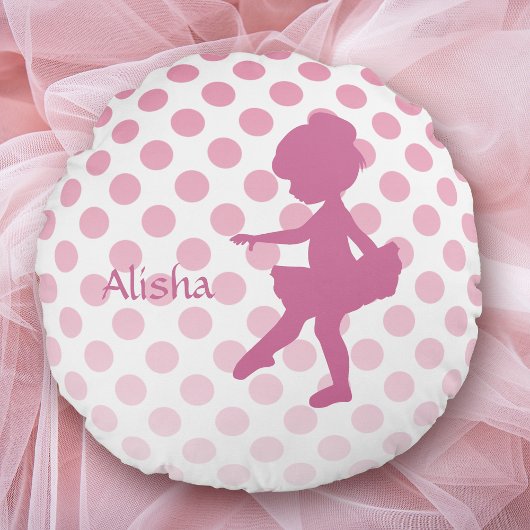 Coussins Ronds Polka Dot Rose Ballerina Personnalisé