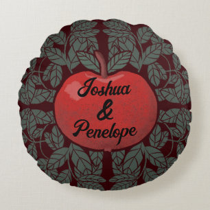 Coussins Ronds Pomme dans un arbre, personnalisées, noms, rustiqu