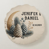 Coussins Ronds Pommes de pin et Lune Croissante Amour d'Hiver (Dos)