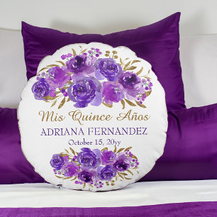 Coussins Ronds Pommes Florales et Feuilles d'or Quinceanera Keeps