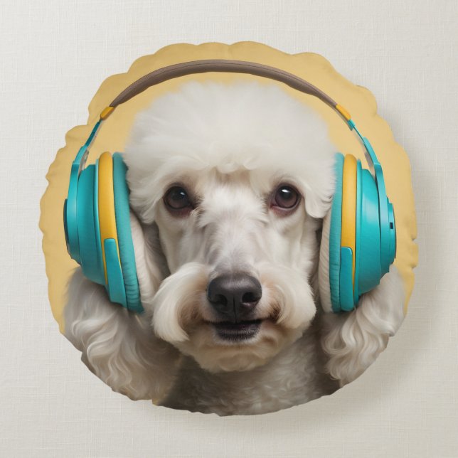 Coussins Ronds Poodé avec casque (Devant)
