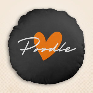 Coussins Ronds Poodle Chic & Fancy Script Gris avec/ Orange Heart