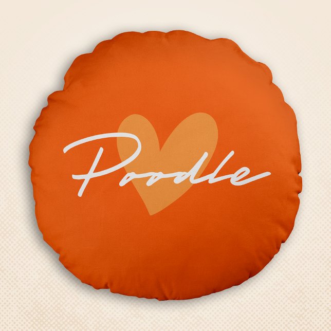 Coussins Ronds Poodle Chic & Fancy Script Orange avec/ Orange Hea (Poodle Chic & Fancy Script Orange w/ Orange Heart Round Pillow)