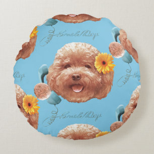 Coussins Ronds Poodle de jouet avec Fleur et Illustration télépho