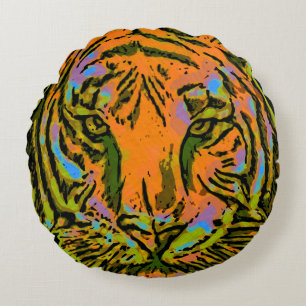 Coussins Ronds Pop Art TIGER HEAD + votre backgr. & idées