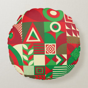 Coussins Ronds Pop géométrique : Carreaux Abstraits colorés.