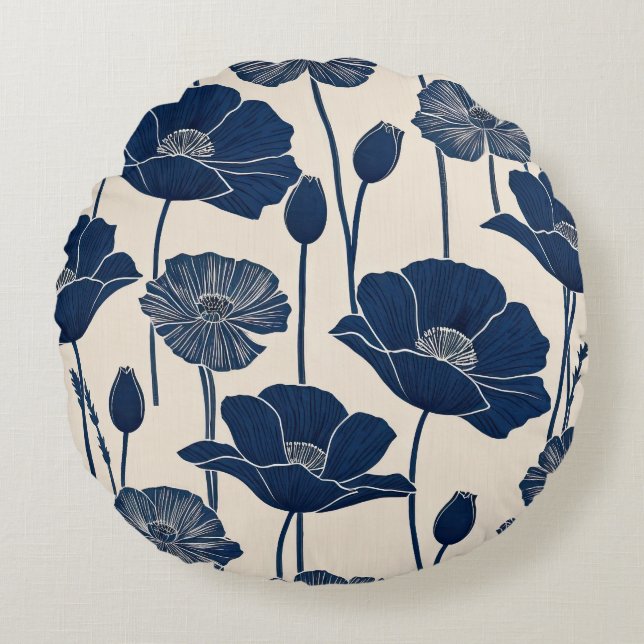 Coussins Ronds Poppies bleues (Devant)