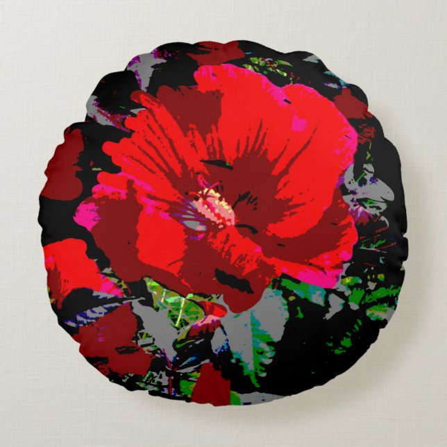Coussins Ronds Poppy Red Retro Floral Design (Devant)