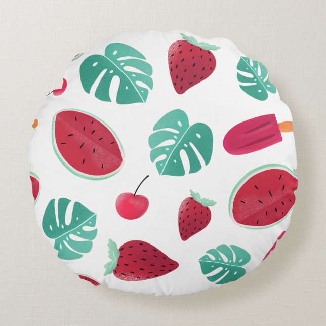 Coussins Ronds Popsicle, cerise, fraise et pastèque (Devant)