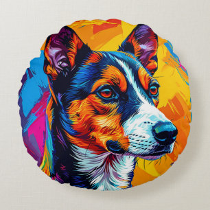 Coussins Ronds Portrait abstrait de chien Basenji