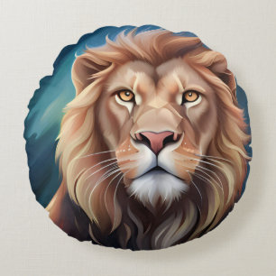 Coussins Ronds Portrait Art numérique Lion-56556