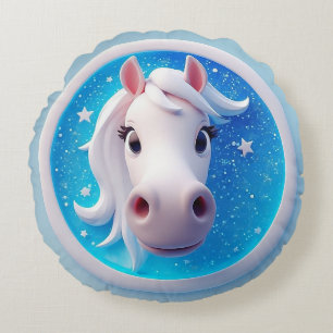 Coussins Ronds Portrait de cheval de dessin animé charmant avec d