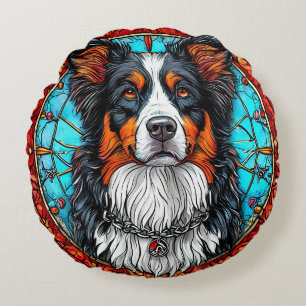Coussins Ronds Portrait de chien en verre coloré artistique