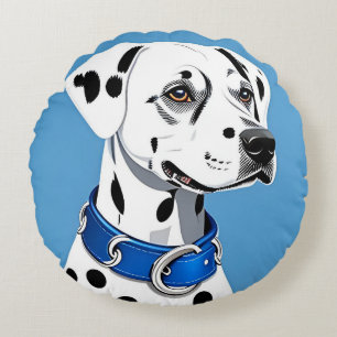 Coussins Ronds Portrait de Dalmatien avec collier bleu
